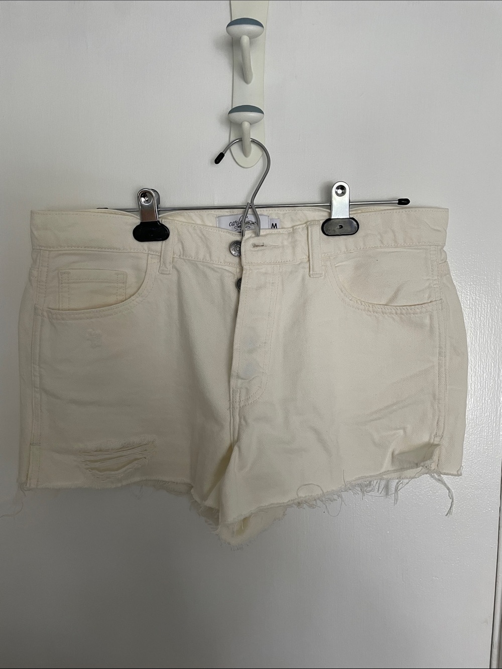 CJLA  Denim Shorts M White Distressed Raw Hem Button Fly